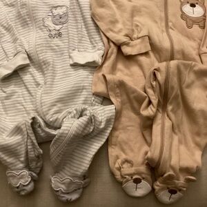 Newborn sleepers with lamb or bear footies